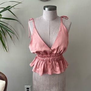 Pink satin peplum blouse
